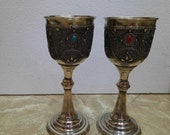 The king 39 s royal Chalice Goblet, vintage Wine Goblet set with Melchior, natural stones coral, turquoise. anniversary gift, wedding wine glas