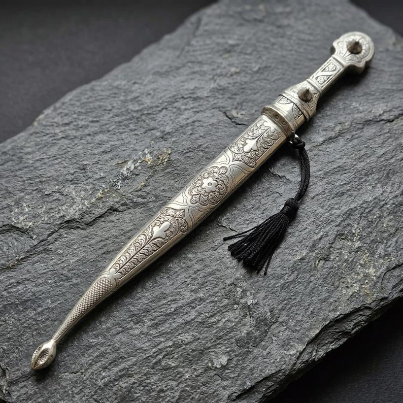 Silver-plated dagger, souvenir, with ornaments, handmade