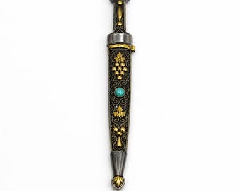 Daga Kindjal caucásica de 28 cm (11 pulgadas) - Cuchillo tradicional ornamentado con grabados en oro - Regalos históricos únicos - Arma decorativa de estilo antiguo