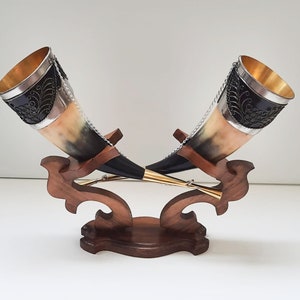 Drinking horns, Viking Drinking horns with stand. personalized gift for Wedding, groomsman, birthday. Engraved drinking horns, Best Quality.