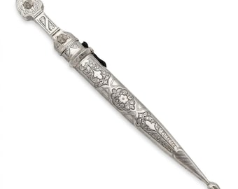 Daga Kindjal caucásica hecha a mano - Cuchillo tradicional de plata ornamentada y grabada - Regalos históricos únicos - Arma decorativa de estilo antiguo