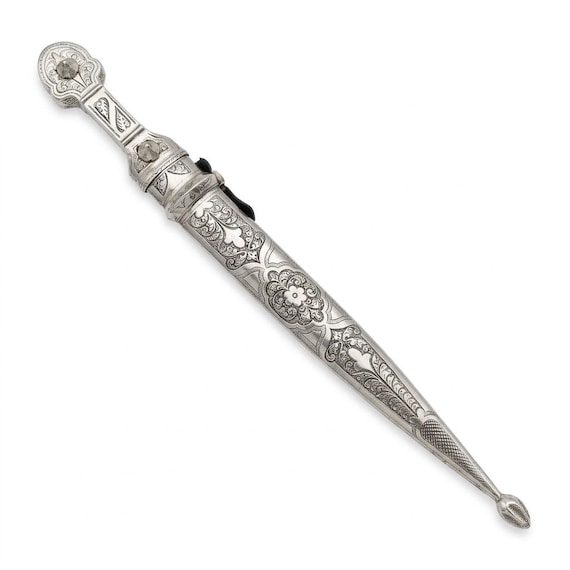 Handcrafted Caucasian Kindjal Dagger - Ornate Silver Engraved Traditional Knife - Unique Historical Gifts - Decorative Antique Style Weapon