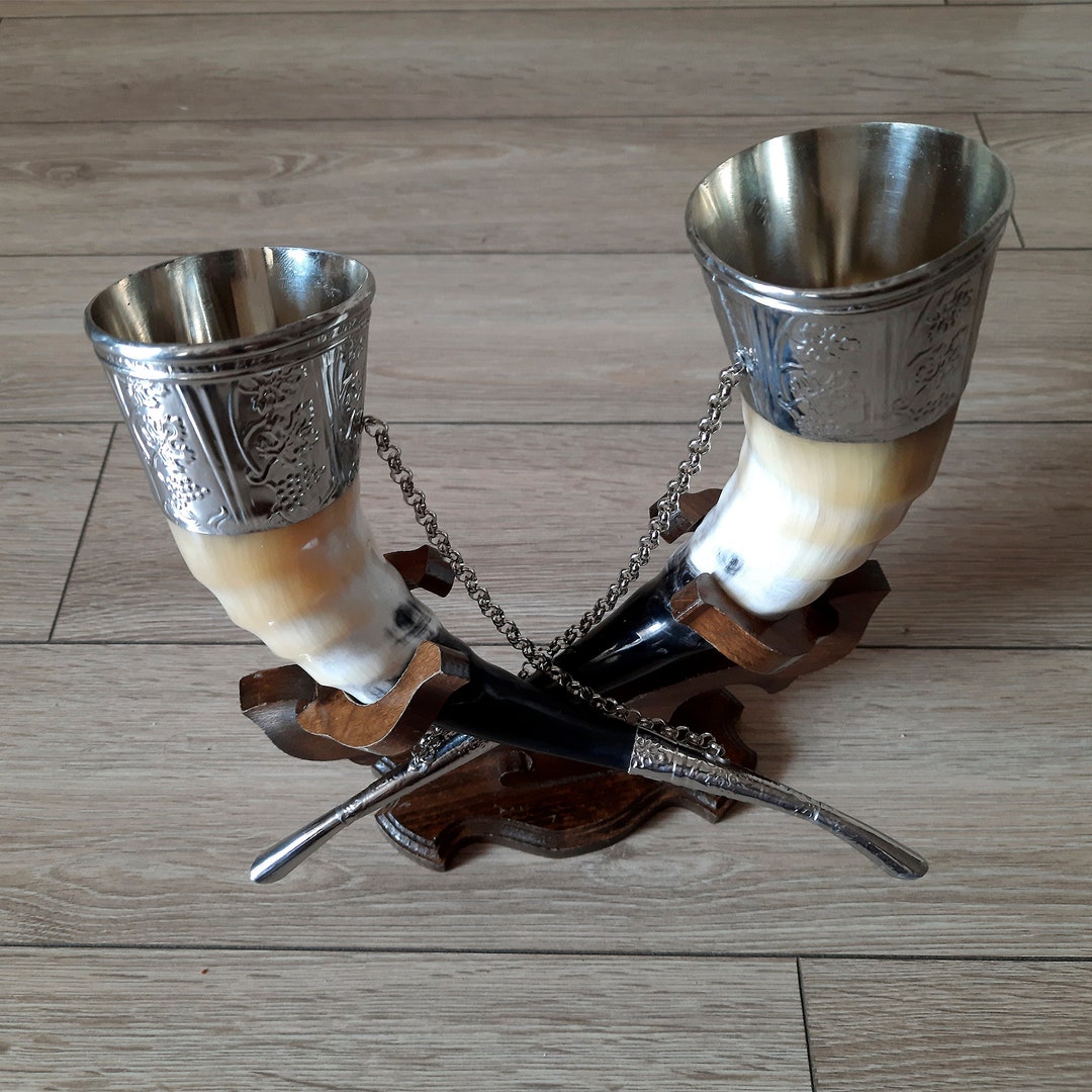 Viking Drinking Horn With Stand, Engraved. Viking Gifts for Man ...