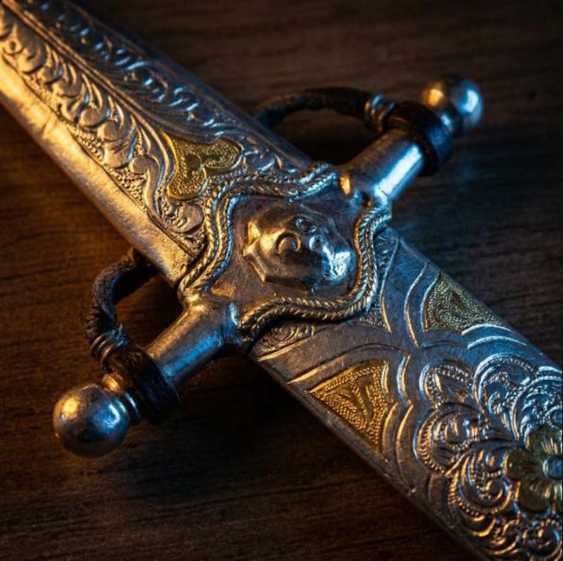 Silver-plated dagger, souvenir, with ornaments, handmade