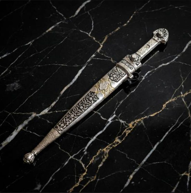 Silver-plated dagger, souvenir, with ornaments, handmade