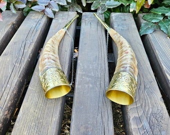 Viking Drinking horn set handmade. goat horns, Drinking horns Perfect for gift, Groomsmen, Best Quality, medieval wedding horn for drink.