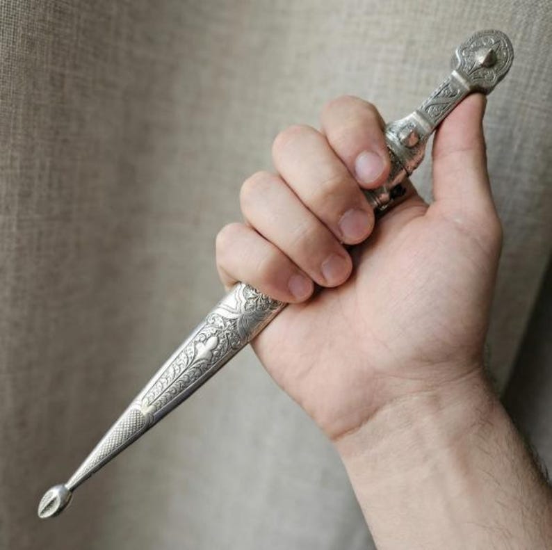 Silver-plated dagger, souvenir, with ornaments, handmade