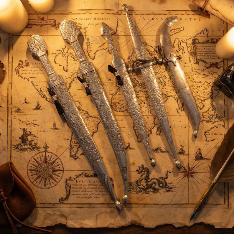 Silver-plated dagger, souvenir, with ornaments, handmade