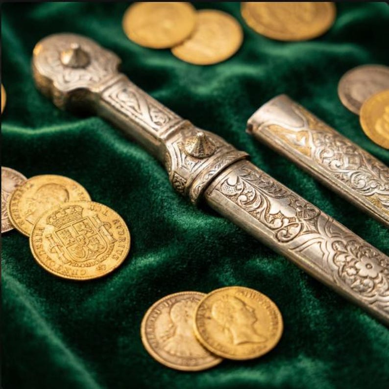 Silver-plated dagger, souvenir, with ornaments, handmade