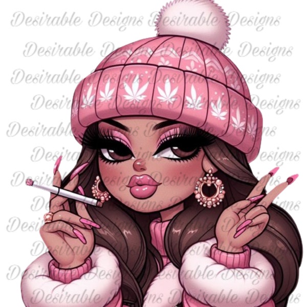 Bougie Stoner Girl, Pink, Cute, Brunette, Toker, PNG, PNG File, PNG Download, Sublimation, Clipart