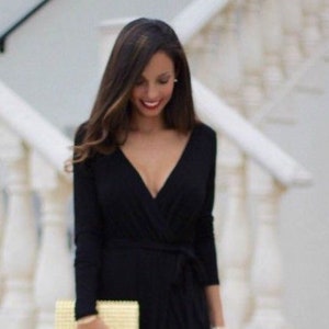 V neck long sleeve belted maxi dress on sale