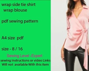 digital sewing pattern . wrap shirt pattern .wrap blouse. shirt design pattern . long sleeve shirt . women's  shirt pattern .shirts pattern