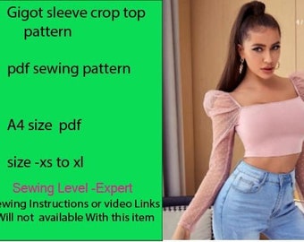 pdf sewing pattern . gigot sleeve crop top. gift for her. top pattern . puff sleeve top. summer top pattern .festival top. women's top