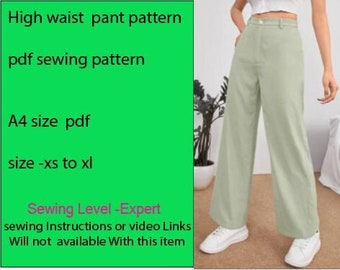 pdf sewing pattern .digital pattern . high waist pant. vintage pants. women's pants pattern .wide leg pant pattern .easy pant pattern .