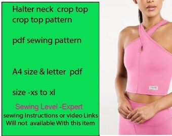 pdf  sewing pattern .halter neck crop top. crop top pattern. yoga tops for women's. halter top. top. tank top . cropped top. workout top