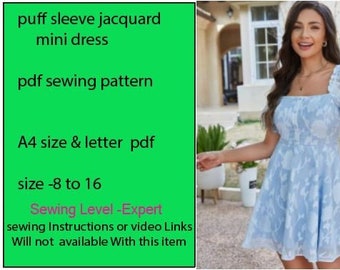 Pdf sewing pattern. puff sleeve jacquard pattern.dress with sleeve, puff sleeve. sweetheart ruffle blouse.sewing pattern.easy top pattern.