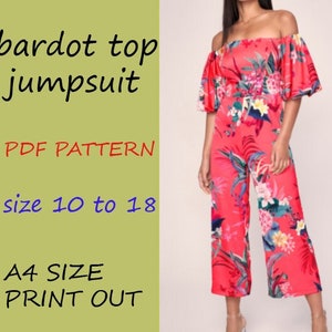 A4size Pdf Sewing Pattern .bardot Top Jumpsuit. Jumpsuit Pattern ...