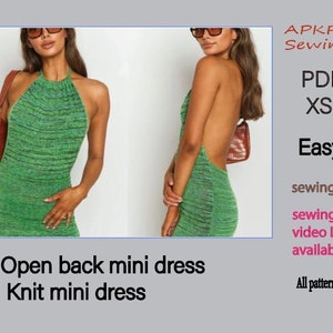 pdf  sewing pattern . open back dress . cut out dress. knit dress. knit mini dress . sheath dress. sheath knit dress. sexy open back pattern