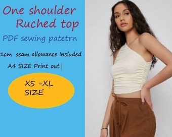 A4size  pdf sewing pattern . one shoulder rushed top. crop top. vintage top. sleeveless top. ruched top. thank top. women's top. summer top