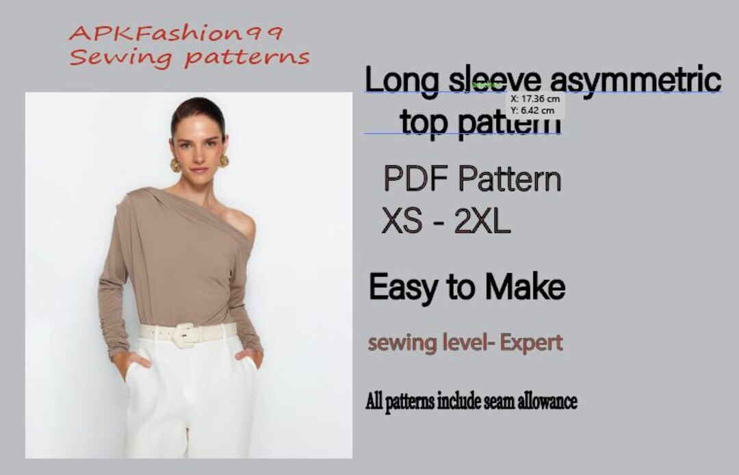 Pdf Sewing Pattern , Long Sleeve Asymmetric Top, One Shoulder Long ...