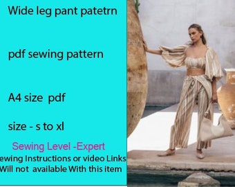 Wrap-Effect Striped cotton silk wide leg pants.Tie fastening at waist .wide leg pants. wrap tie pant. high waisted pant. pdf sewing pattern