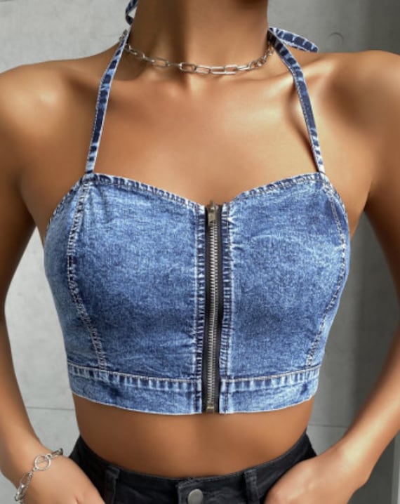 A4 Size Pdf Sewing Pattern .crop Top. Bra Tp.zip Front Denim Crop Top.  Women's Top . Zipper Crop Top. Denim Bra Top. Cropped Denim 