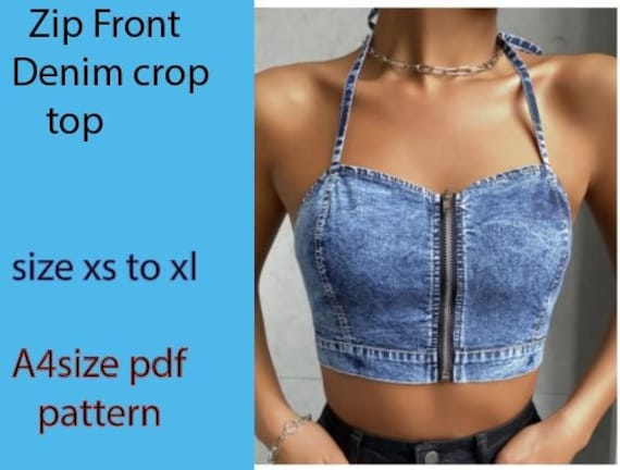 A4 Size Pdf Sewing Pattern .crop Top. Bra Tp.zip Front Denim Crop Top.  Women's Top . Zipper Crop Top. Denim Bra Top. Cropped Denim 