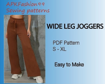 pdf sewing pattern.deep waistband wide leg jogger. wide bottom . loos pant . drop  crotch pant. wide leg sweatpants. 4a size print pattern