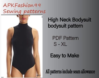 pdf pattern.sleeveless body suit. women's body suit. High neck body suit. body suit underwear. Sleeveless top. sewing pattern .pdf pattern.
