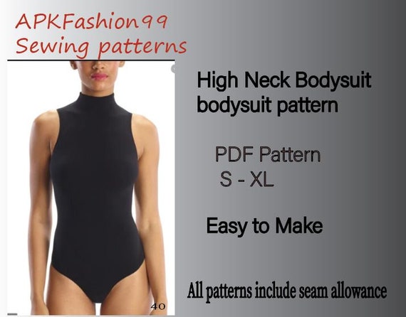 Pdf Pattern.sleeveless Body Suit. Women's Body Suit. High Neck Body Suit. Body  Suit Underwear. Sleeveless Top. Sewing Pattern .pdf Pattern. 