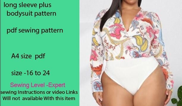 Pdf Sewing Pattern . Long Sleeve Plus Bodysuit. Plus Size Bodysuit