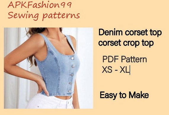 Pdf Sewing Pattern . Denim Corset Top. Victorine Corset . Bustier Top. Crop  Top. Corset Pattern. 