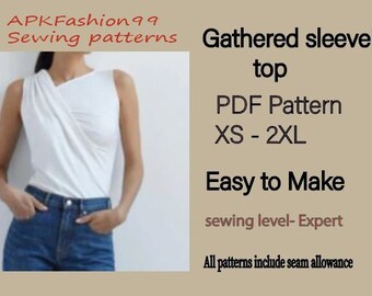 pdf sewing  pattern . gathered sleeveless top. easy sewing pattern, gathered top, summer top, cropped top, casual  tops , women's  top, tops