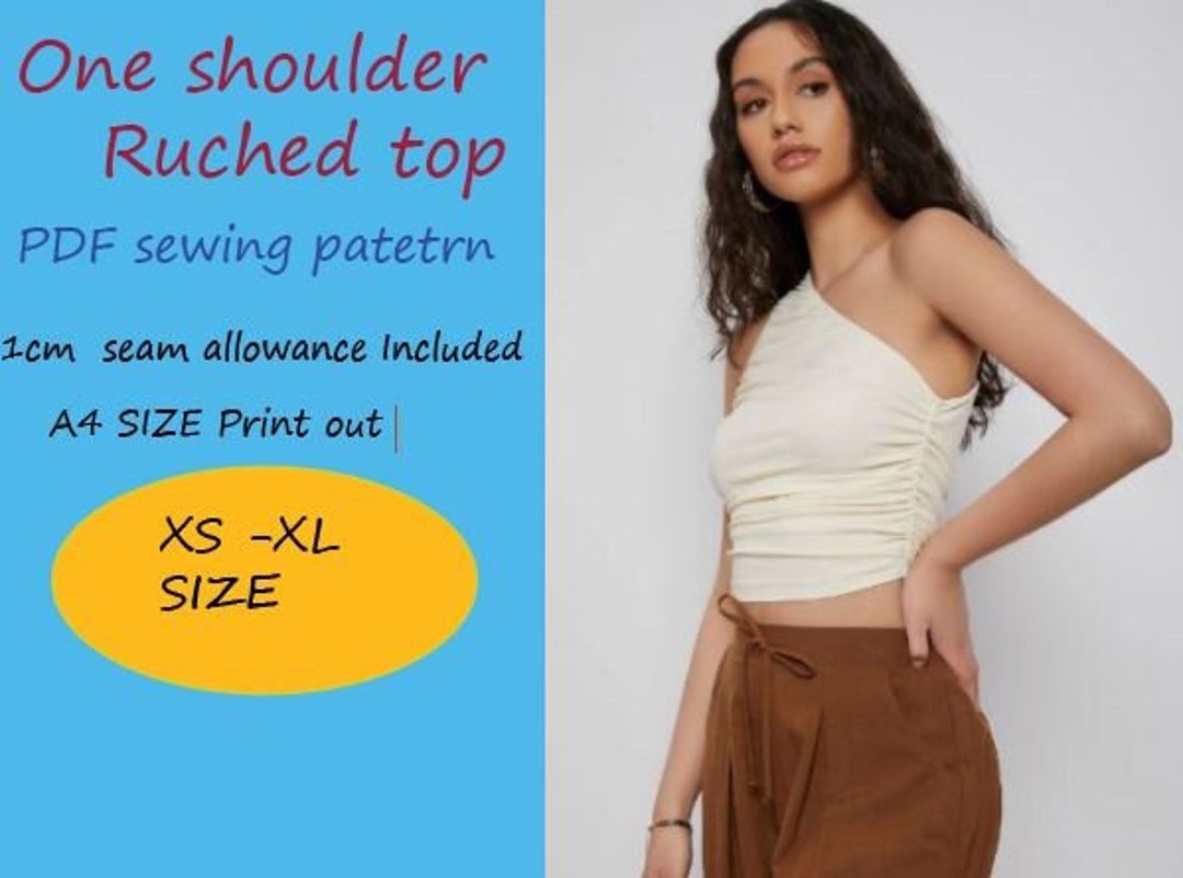 A4size Pdf Sewing Pattern . One Shoulder Rushed Top. Crop Top. Vintage