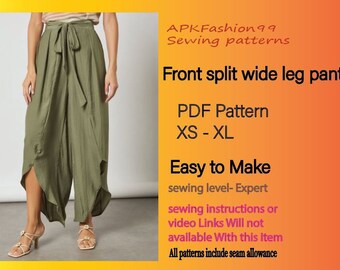 pdf sewing pattern . front  split wide leg, vintage pattern, wide leg pattern . women's patetrn, pattern sewing pattern, loss fit  pant.pant