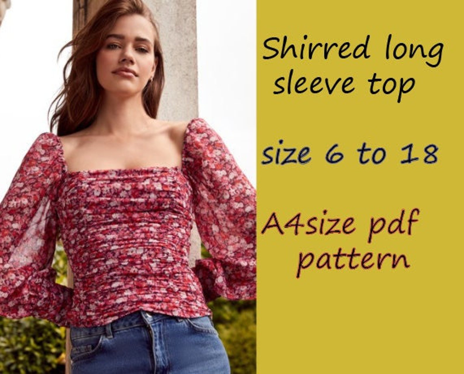 A4size Print Out Pdf Sewing Pattern . Shirred Long Sleeve Top. | Etsy