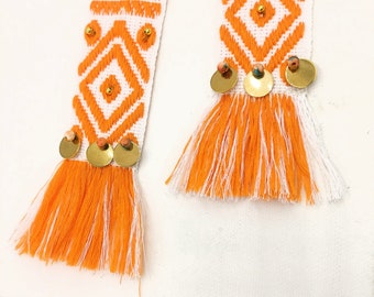 cinturón fajín hecho a mano, cinta tejida, cinturón naranja, boho chic, cinturón de tela, cinturón de corbata, cinturón de verano, cinturón étnico, accesorio único por tzavedesigns