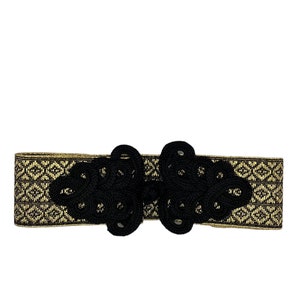 Gold  Elastic  Handmade  Belt  Black knott button  Cinched belt  Gift for woman  Waist belt  Dress belt  Greek Accessory   Statement
