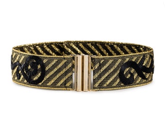 Gold Elastic Belt: Black Motif Shimmering Stretch Belt