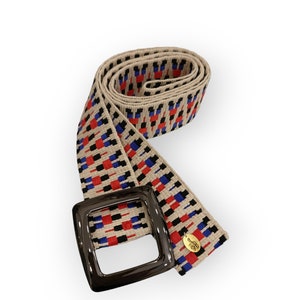Ethnic sash belt, handmade belt, woven textile ribbon metal buckle,   boho style, tie belt, multicolor belt, gift for her by tzavedesigns
