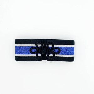 Black   Elastic   Belt  Blue  Shimmering  Stripe   Frog  Closure  Woman  Accessory   Gift for her  Elegant  Sumner  belt  Gift Idea