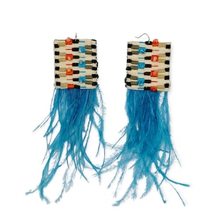 Very  Long  Handmade  Blue Earrings  Turquoise Ostrich Feathers  Bohemian  Ethnic Jewelry  Gift for her  Festival  Dangle Earrings