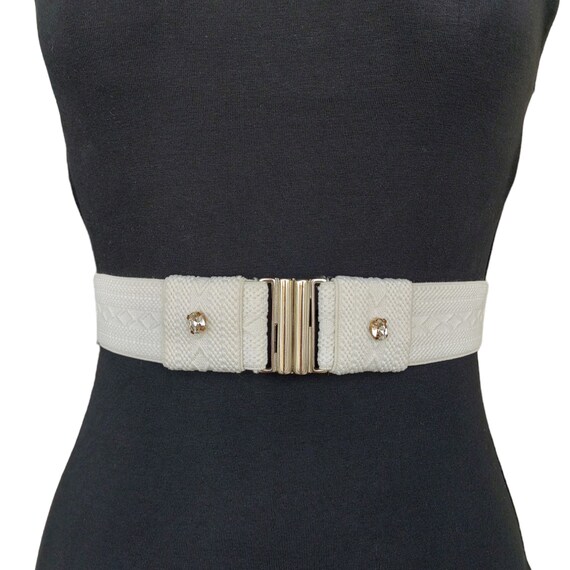 Handmade White Elastic Belt: Crystal Rhinestone Dress Belt  display picture 1