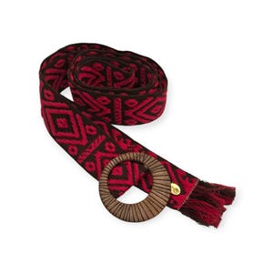 Fuchsia Sash Belt , Acrylic Brown Buckle, Tie Belt ,  Handmade belt, Fabric belt ,  Boho-chic,  Ethnic  Belt, Fringes , Gift for Her