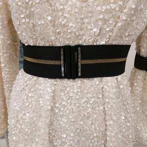 Black  Elastic  Belt  Gold  Stripe  Metal Clasp  Corset  belt  Gift for her  Fashion  Accessory  Woman Belt  Dress Belt Made in Greece