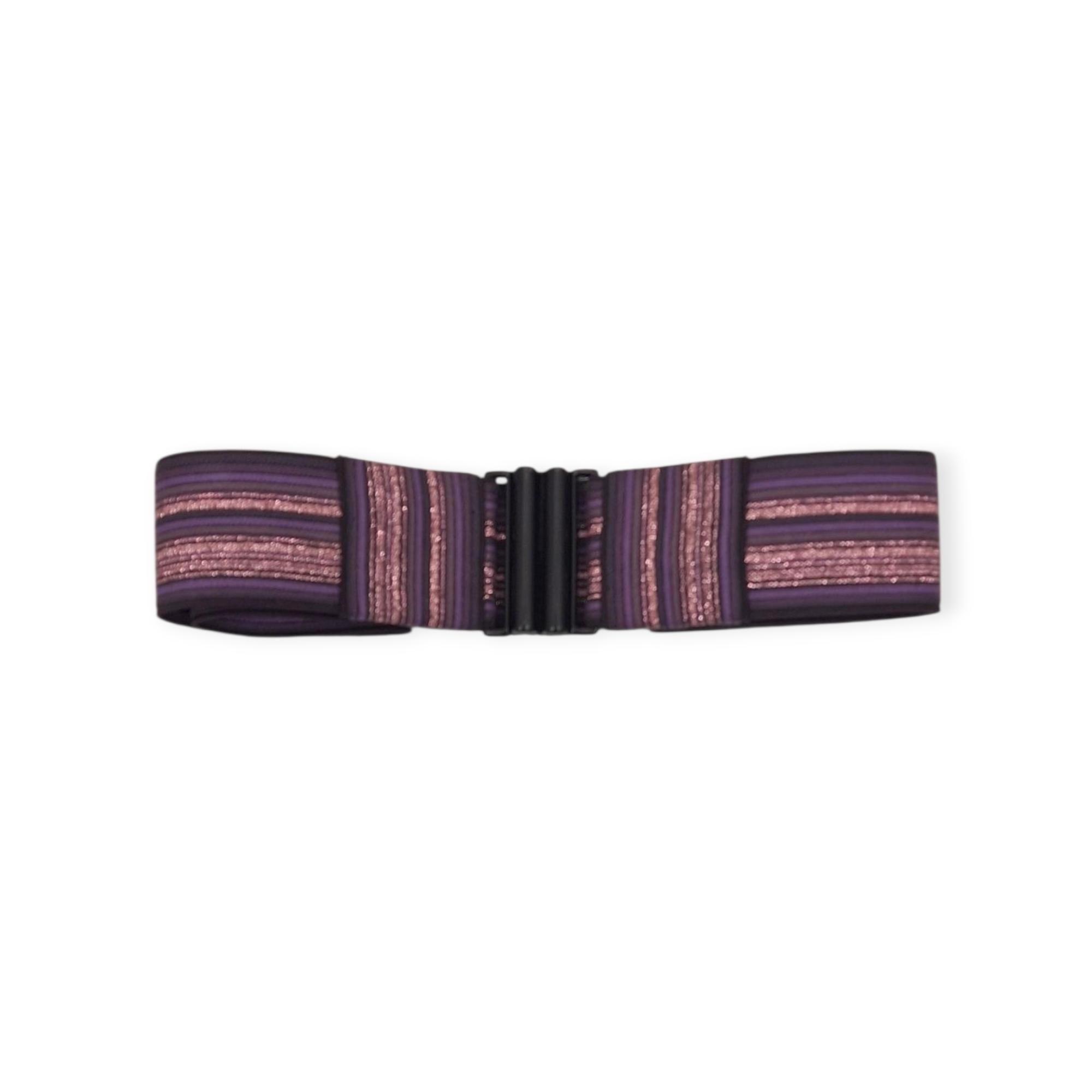 Elastic Woven Purple and Brown Belt with Tortoiseshell Buckle Cocoa Solid Orsay Tortoise Belt | Women main image 4