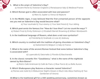 Valentinstag-Trivia-Spiel - Druckbares Partyspiel PDF - Paare, Klassenzimmer & Familienspaß - Sofortdownload