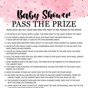 Pass the Prize Baby Shower Game Printable, Pass the Prize, Pink Baby ...