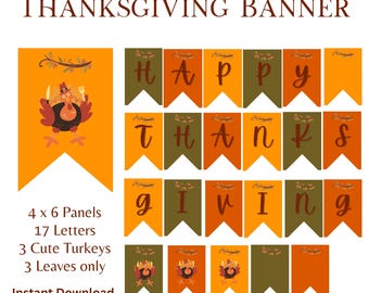 Printable Thanksgiving Banner: Festive Happy Thanksgiving Decor for Parties and Celebrations - Instant Download