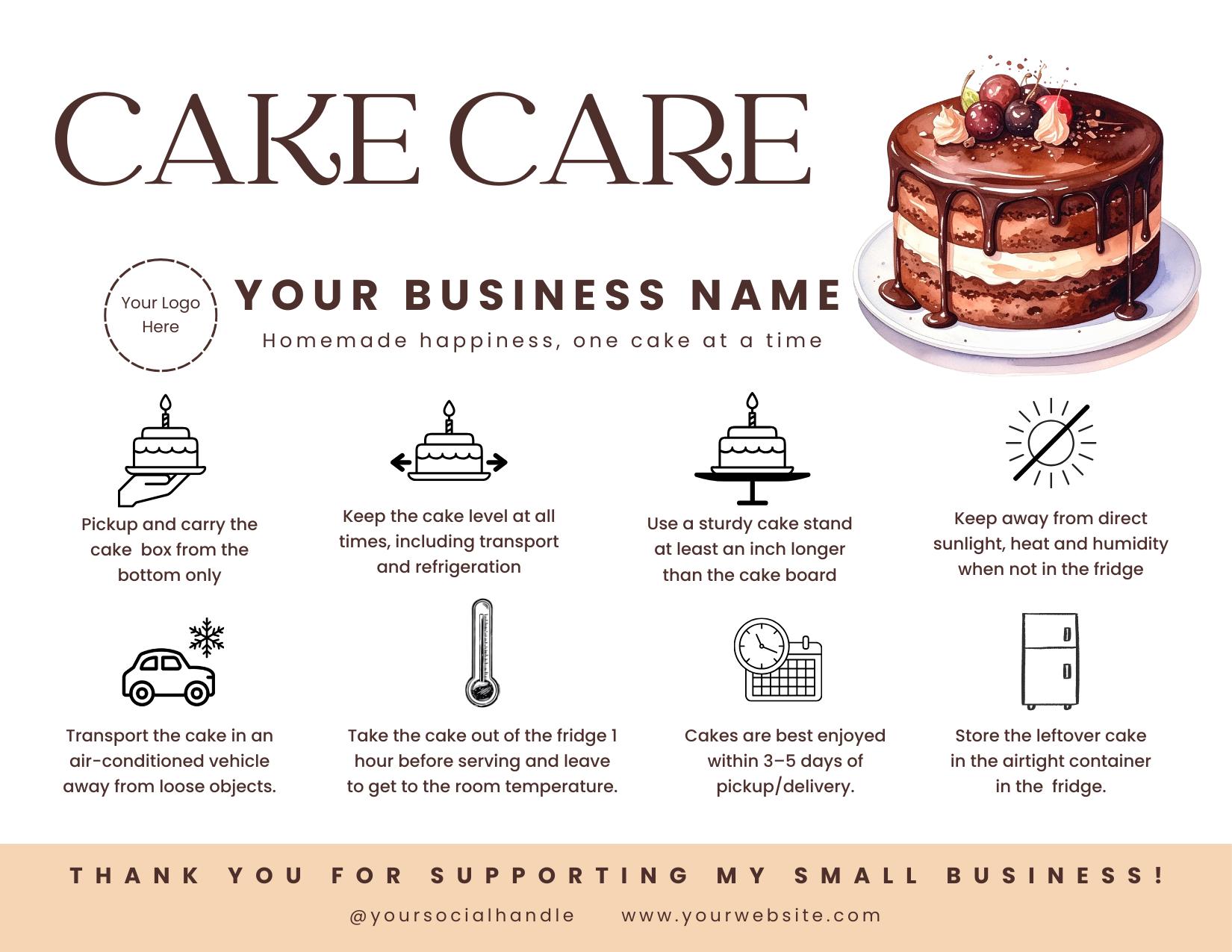 Editable Cake Order Form + Care Card Canva Template | Bakery Printable ...